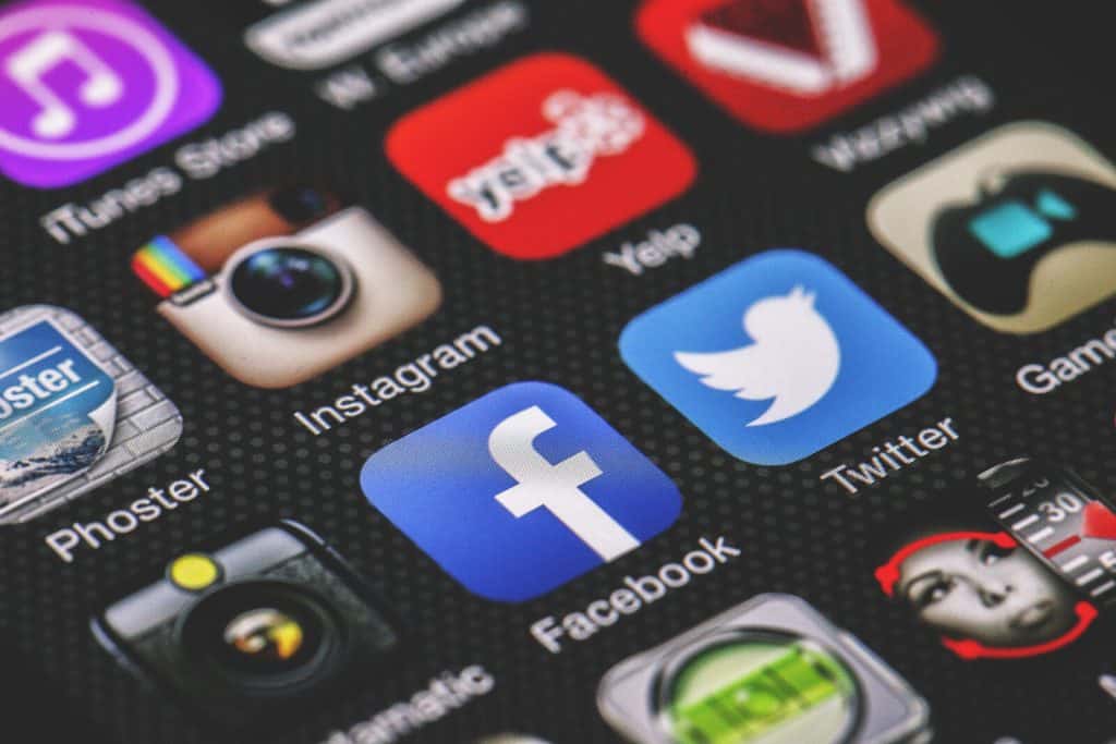 Social media icons on a cell phone.