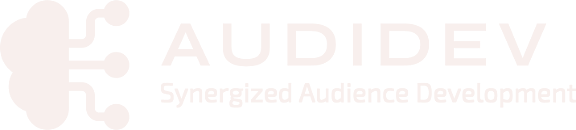 The logo for audidev synergized audience development.