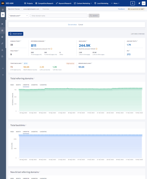 A screenshot of backlink checker module