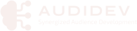 The logo for audidev synergized audience development.